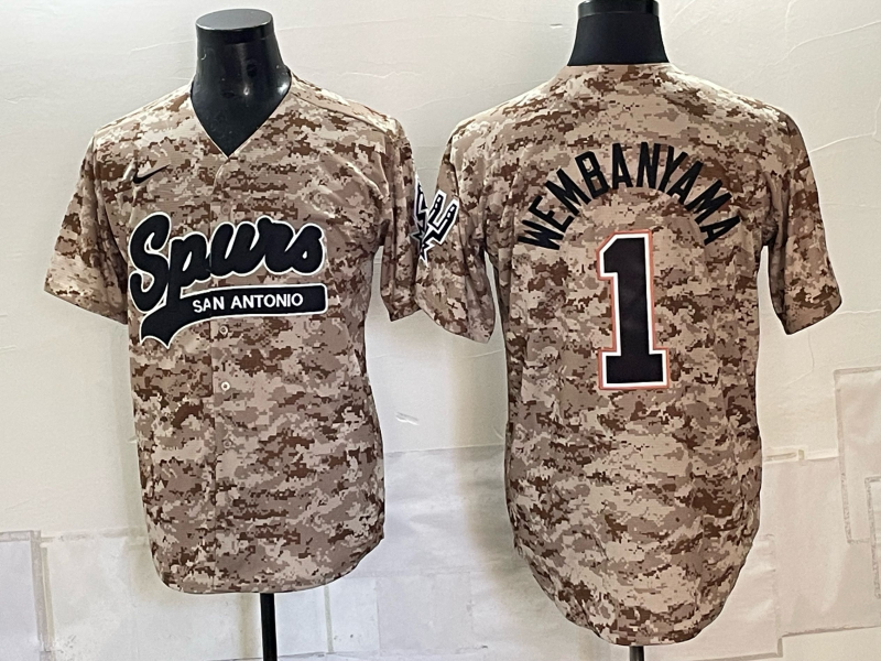 Men's San Antonio Spurs #1 Victor Wembanyama Tan Camo Stitched Baseball Jersey